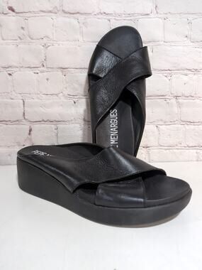 Pepe Menargues Black Leather Criss Cross Size 40 Wedge Sandals Minimalist
